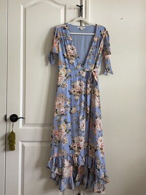 Francesca's Miami Blue Floral Maxi Wrap Dress / Size Medium